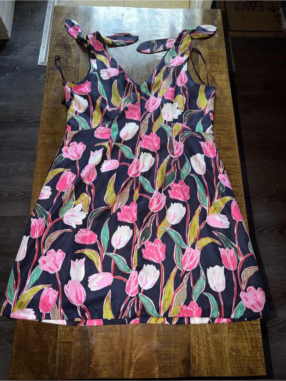 NWTAGS Donna Morgan Navy A-Line Dress with Pink Tulip Print - Picture 2 of 5